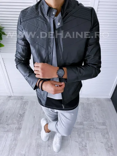 Geaca barbati neagra piele ecologica B2840 D0-2